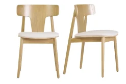 Chaises scandinaves en bois clair chêne massif et tissu effet laine bouclée blanc cassé (lot de 2) LOUISA