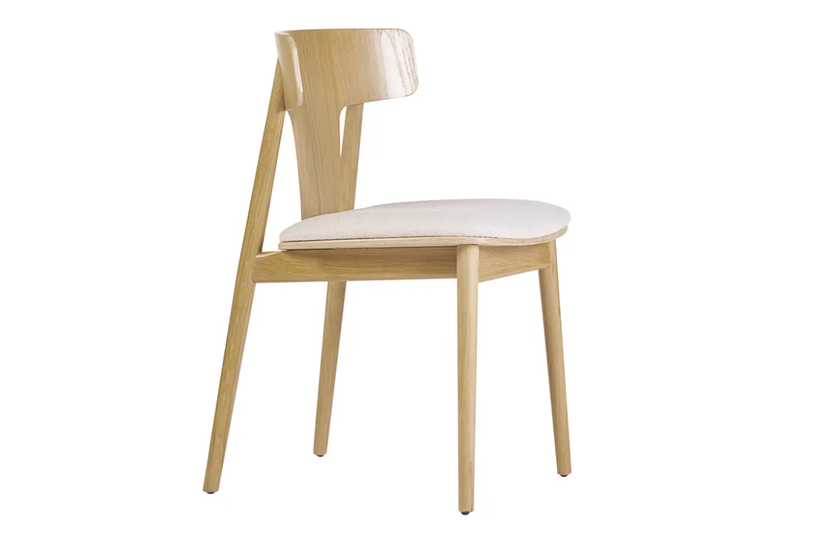 Chaises scandinaves en bois clair chêne massif et tissu effet laine bouclée blanc cassé (lot de 2) LOUISA
