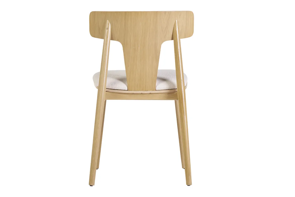 Chaises scandinaves en bois clair chêne massif et tissu effet laine bouclée blanc cassé (lot de 2) LOUISA