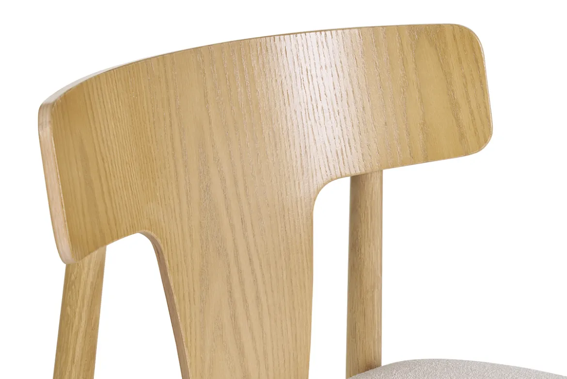 Chaises scandinaves en bois clair chêne massif et tissu effet laine bouclée blanc cassé (lot de 2) LOUISA