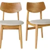 Chaises scandinaves en bois clair et tissu effet velours texturé beige (lot de 2) ELION