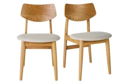 Chaises scandinaves en bois clair et tissu effet velours texturé beige (lot de 2) ELION