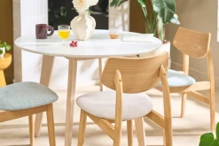 Chaises scandinaves en bois clair et tissu effet velours texturé beige (lot de 2) ELION