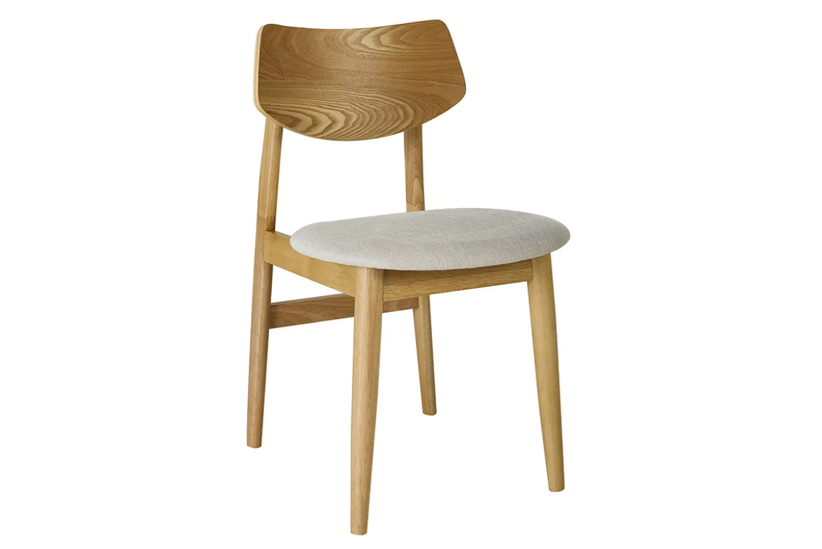 Chaises scandinaves en bois clair et tissu effet velours texturé beige (lot de 2) ELION