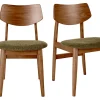 Chaises scandinaves en bois foncé et tissu effet velours texturé vert kaki (lot de 2) ELION