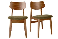 Chaises scandinaves en bois foncé et tissu effet velours texturé vert kaki (lot de 2) ELION