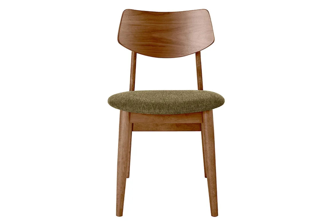 Chaises scandinaves en bois foncé et tissu effet velours texturé vert kaki (lot de 2) ELION