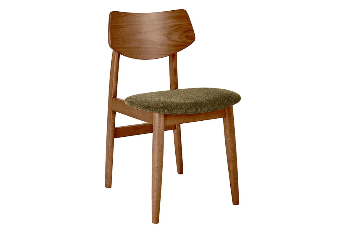 Chaises scandinaves en bois foncé et tissu effet velours texturé vert kaki (lot de 2) ELION