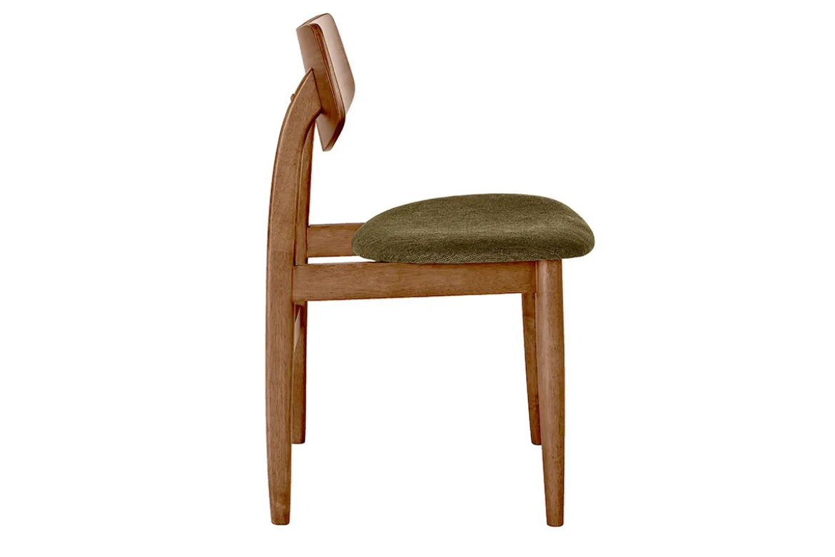 Chaises scandinaves en bois foncé et tissu effet velours texturé vert kaki (lot de 2) ELION