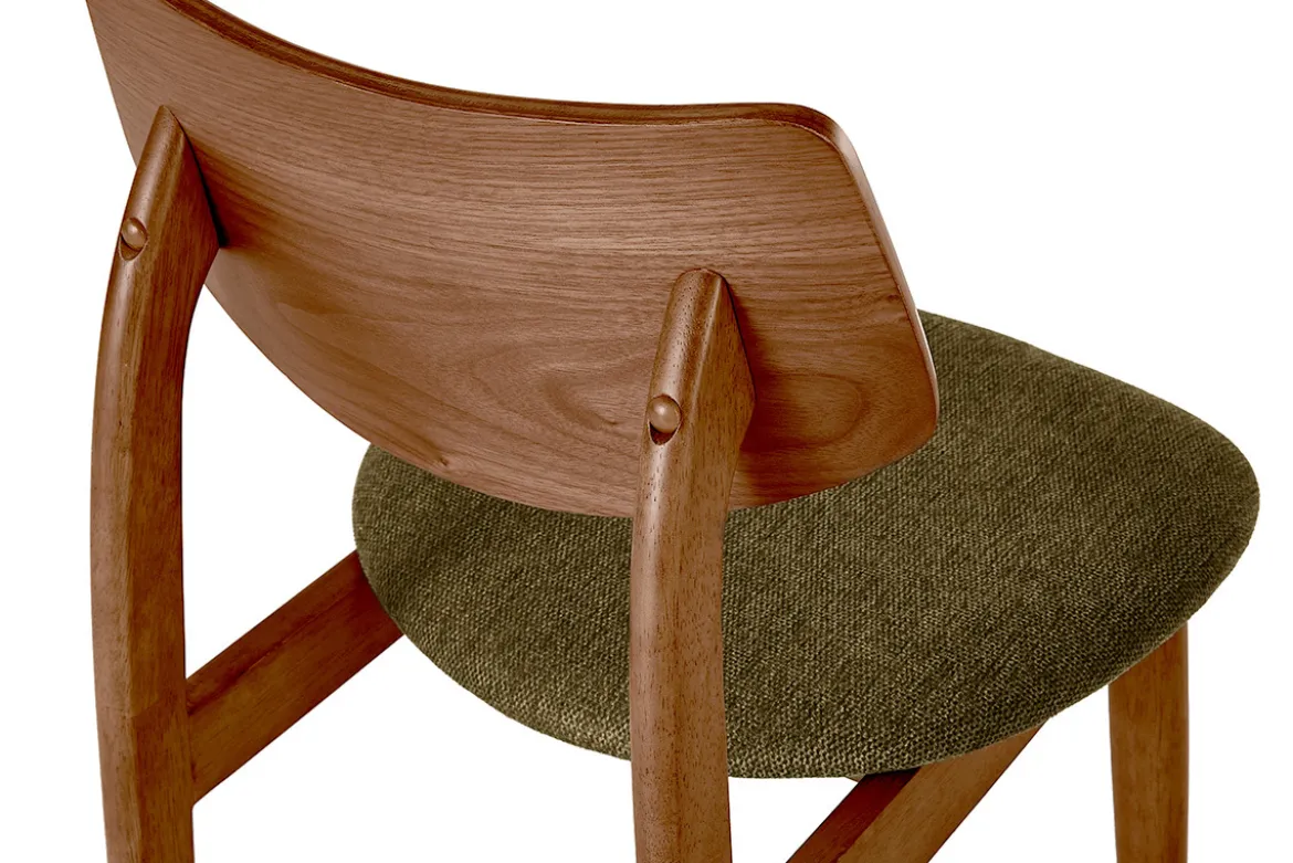 Chaises scandinaves en bois foncé et tissu effet velours texturé vert kaki (lot de 2) ELION