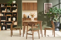 Chaises scandinaves en bois foncé et tissu effet velours texturé vert kaki (lot de 2) ELION