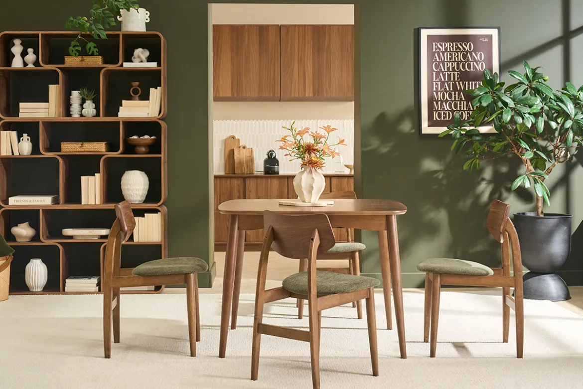 Chaises scandinaves en bois foncé et tissu effet velours texturé vert kaki (lot de 2) ELION
