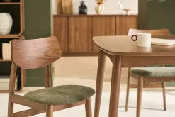 Chaises scandinaves en bois foncé et tissu effet velours texturé vert kaki (lot de 2) ELION