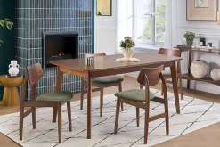 Chaises scandinaves en bois foncé et tissu effet velours texturé vert kaki (lot de 2) ELION