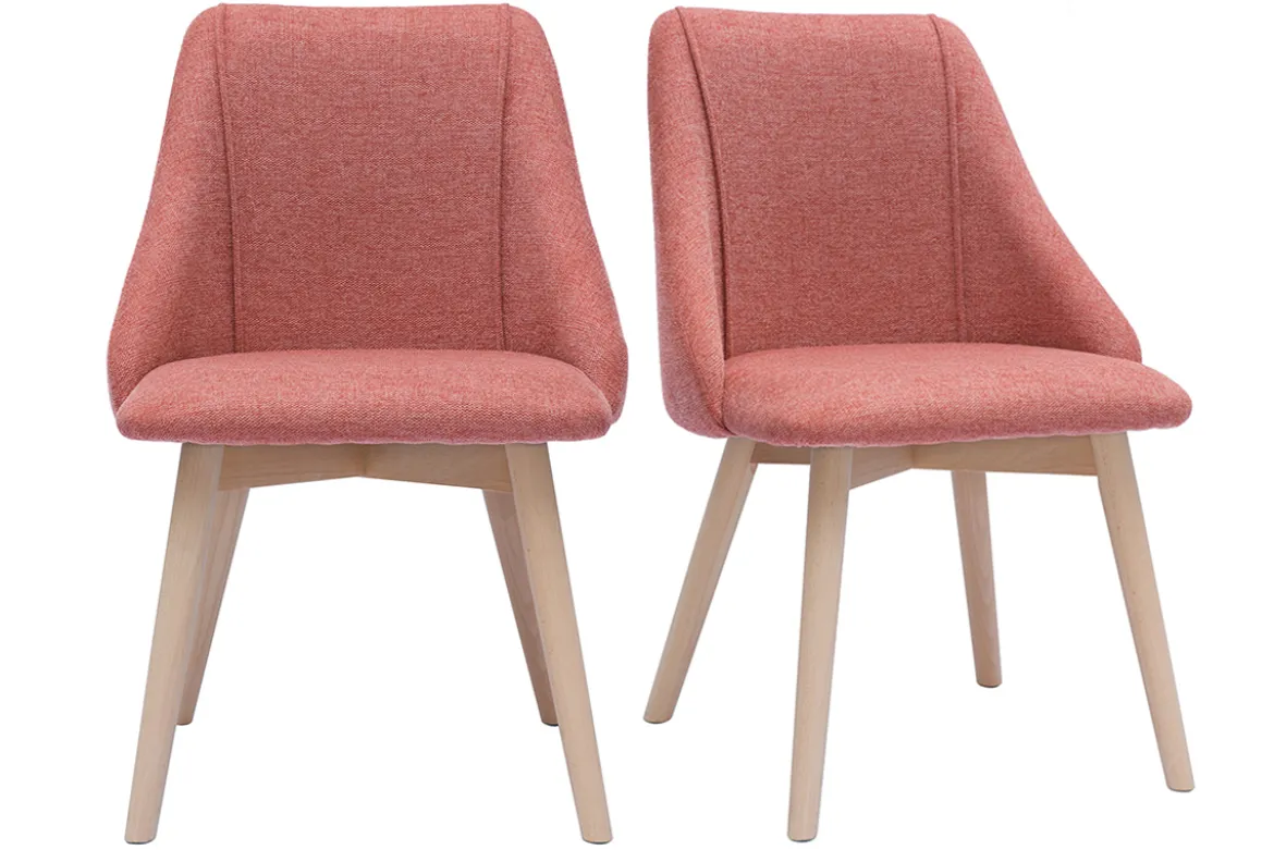 Chaises scandinaves en tissu effet velours texturé terracotta et bois clair (lot de 2) HIGGINS