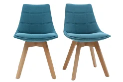 Chaises scandinaves en tissu bleu canard et bois clair (lot de 2) MATILDE