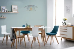 Chaises scandinaves en tissu bleu canard et bois clair (lot de 2) MATILDE