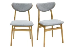 Chaises scandinaves en tissu effet velours texturé gris chiné et bois clair chêne massif (lot de 2) MAYA