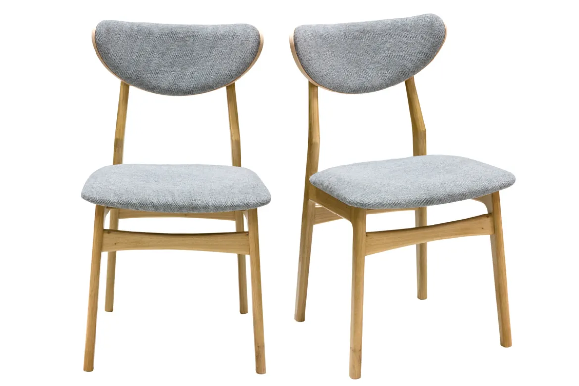 Chaises scandinaves en tissu effet velours texturé gris chiné et bois clair chêne massif (lot de 2) MAYA