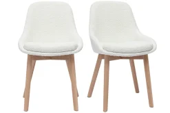 Chaises scandinaves en tissu effet laine bouclée blanc et bois clair massif (lot de 2) HOLO