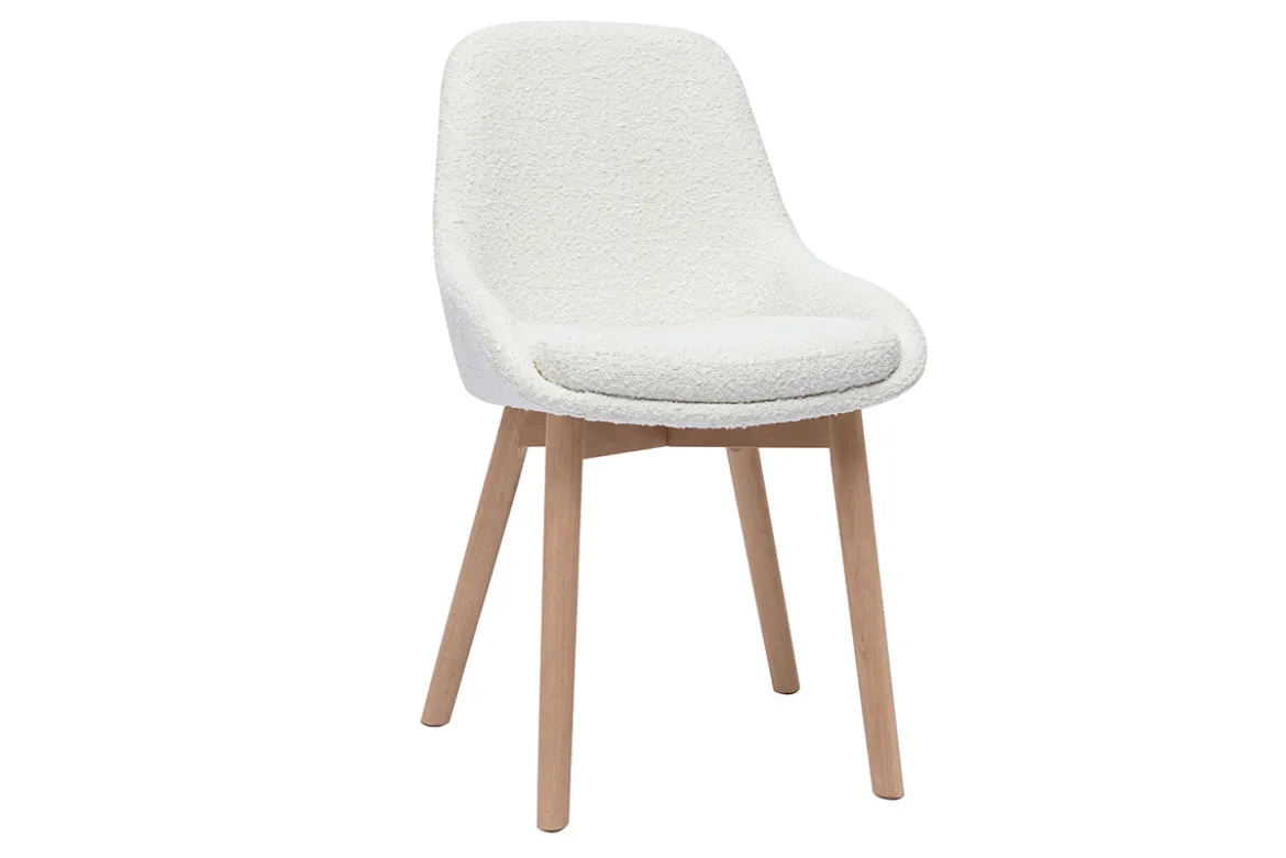 Chaises scandinaves en tissu effet laine bouclée blanc et bois clair massif (lot de 2) HOLO