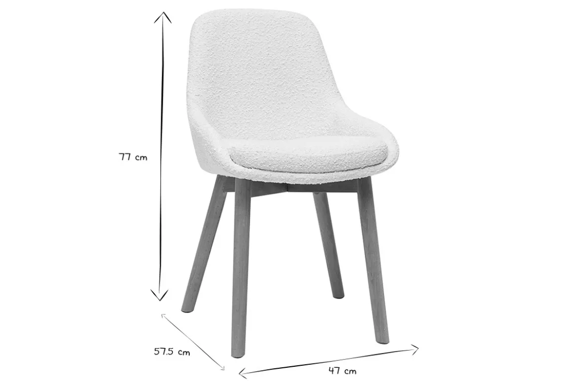 Chaises scandinaves en tissu effet laine bouclée blanc et bois clair massif (lot de 2) HOLO