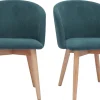 Chaises scandinaves en tissu effet velours bleu canard et bois clair massif (lot de 2) VANITY