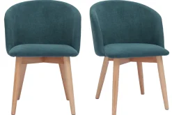 Chaises scandinaves en tissu effet velours bleu canard et bois clair massif (lot de 2) VANITY