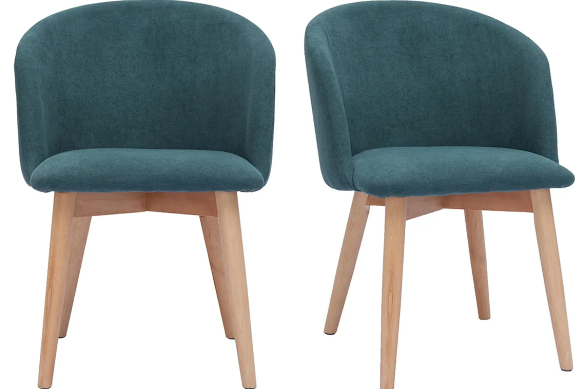 Chaises scandinaves en tissu effet velours bleu canard et bois clair massif (lot de 2) VANITY