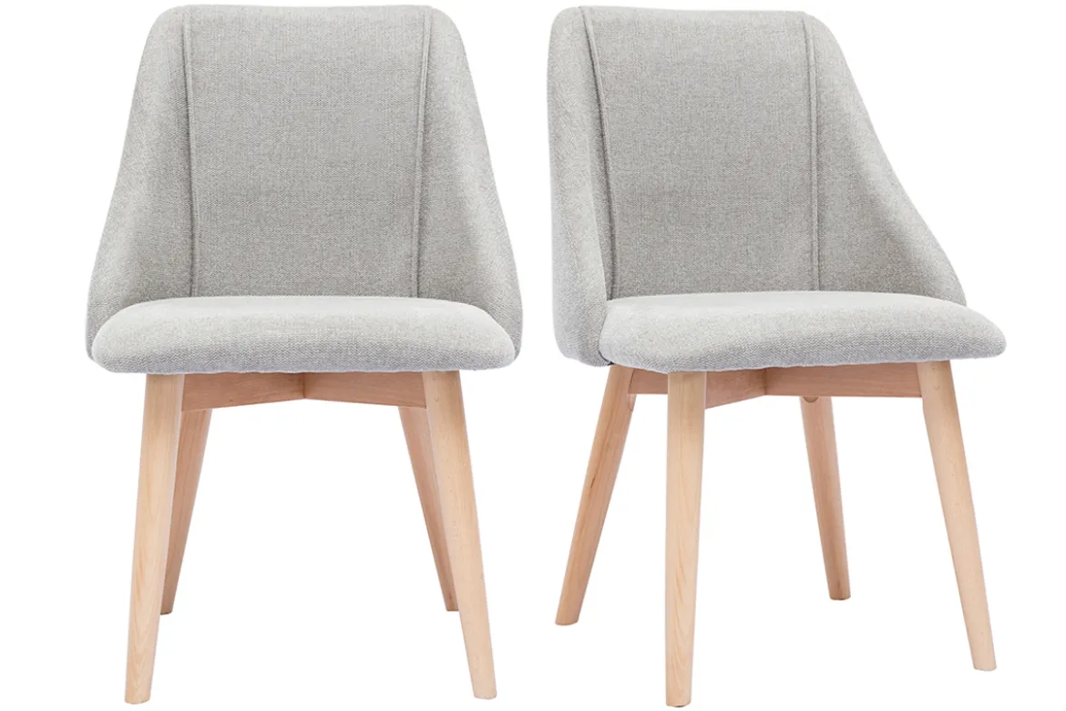 Chaises scandinaves en tissu effet velours texturé gris clair et bois clair (lot de 2) HIGGINS