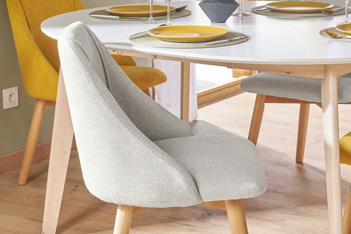 Chaises scandinaves en tissu effet velours texturé gris clair et bois clair (lot de 2) HIGGINS