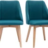 Chaises scandinaves en tissu bleu canard et bois clair (lot de 2) HIGGINS