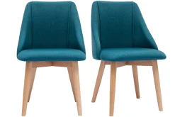 Chaises scandinaves en tissu bleu canard et bois clair (lot de 2) HIGGINS