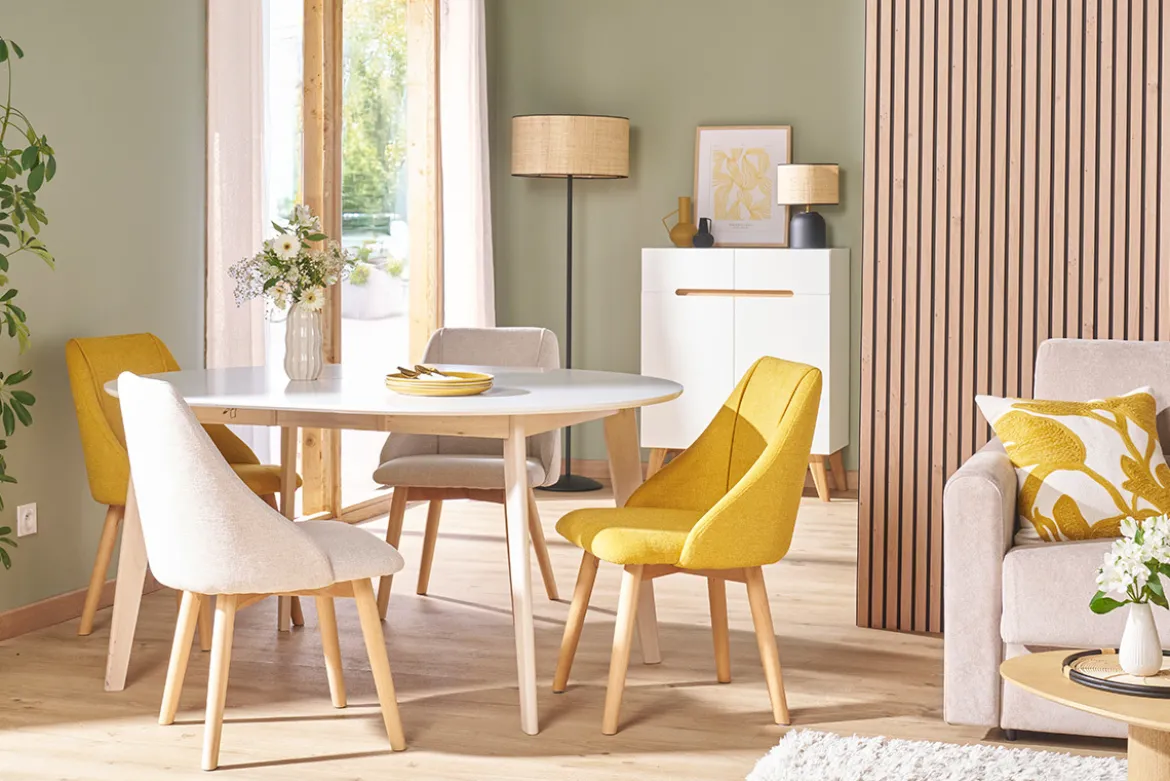 Chaises scandinaves en tissu bleu canard et bois clair (lot de 2) HIGGINS