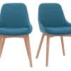 Chaises scandinaves en tissu bleu canard et bois clair massif (lot de 2) HOLO