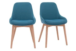 Chaises scandinaves en tissu bleu canard et bois clair massif (lot de 2) HOLO