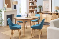 Chaises scandinaves en tissu bleu canard et bois clair massif (lot de 2) HOLO