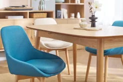 Chaises scandinaves en tissu bleu canard et bois clair massif (lot de 2) HOLO