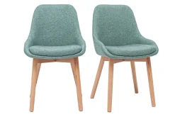 Chaises scandinaves en tissu vert de gris et bois clair massif (lot de 2) HOLO