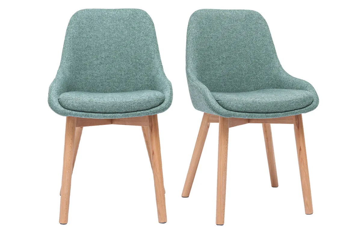 Chaises scandinaves en tissu vert de gris et bois clair massif (lot de 2) HOLO