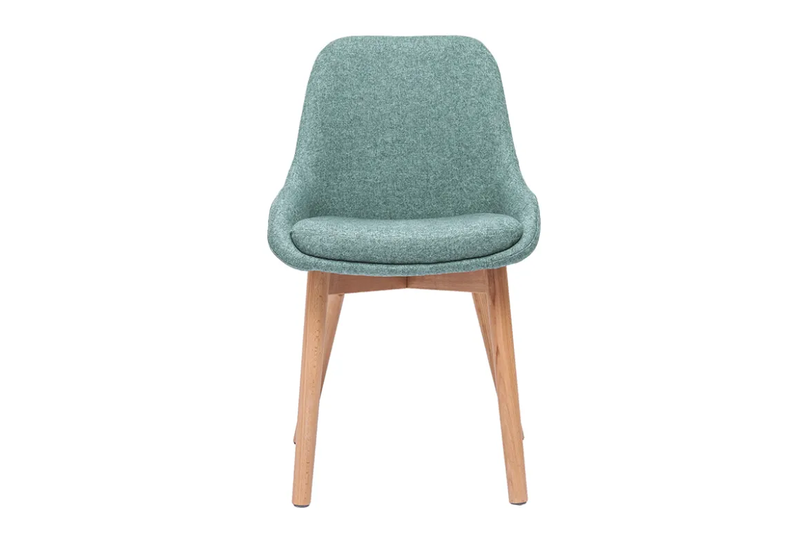 Chaises scandinaves en tissu vert de gris et bois clair massif (lot de 2) HOLO