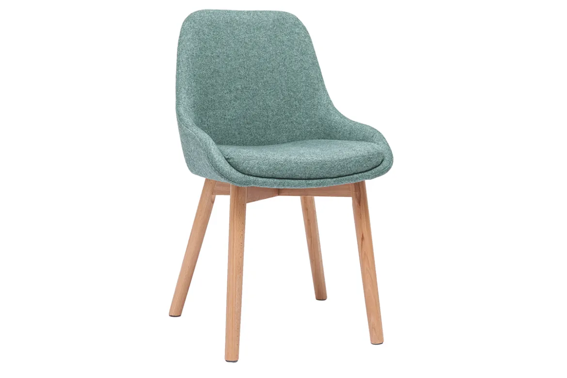 Chaises scandinaves en tissu vert de gris et bois clair massif (lot de 2) HOLO