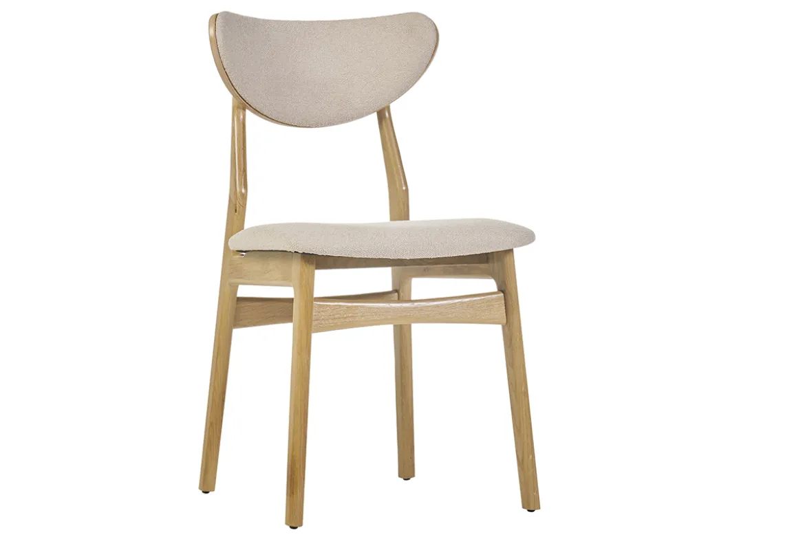 Chaises scandinaves en tissu effet laine bouclée beige et bois clair chêne massif (lot de 2) MAYA