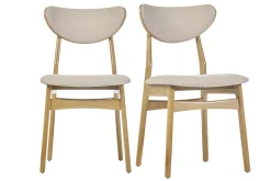 Chaises scandinaves en tissu effet laine bouclée beige et bois clair chêne massif (lot de 2) MAYA