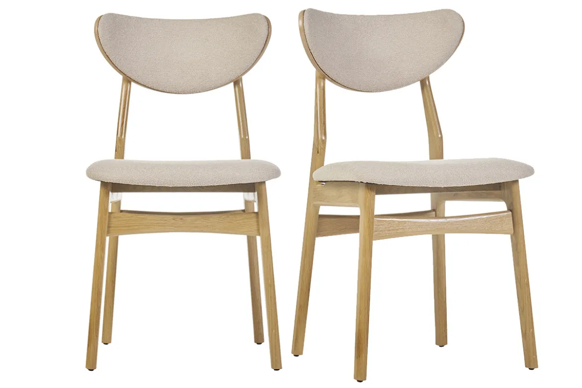 Chaises scandinaves en tissu effet laine bouclée beige et bois clair chêne massif (lot de 2) MAYA