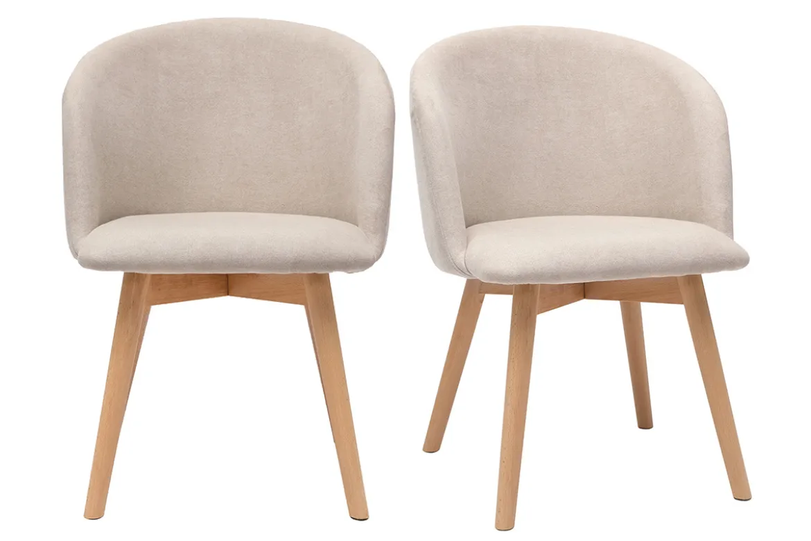 Chaises scandinaves en tissu effet velours beige et bois clair massif (lot de 2) VANITY