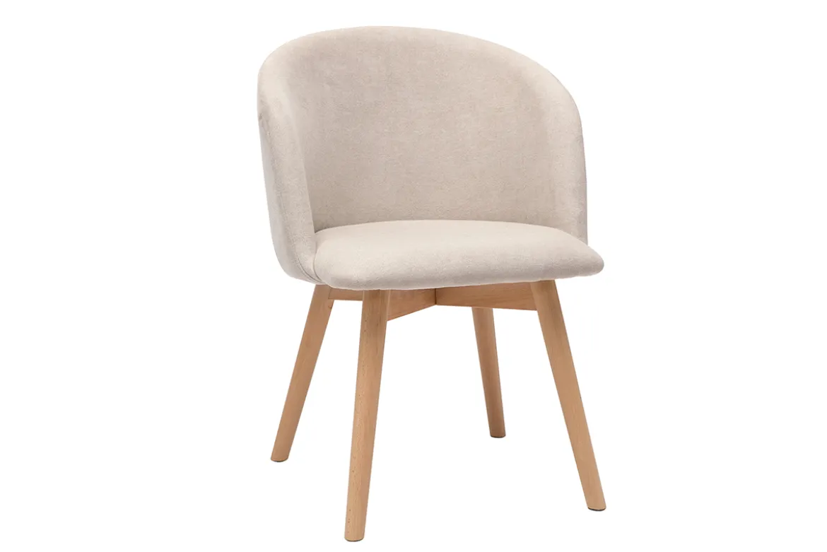 Chaises scandinaves en tissu effet velours beige et bois clair massif (lot de 2) VANITY