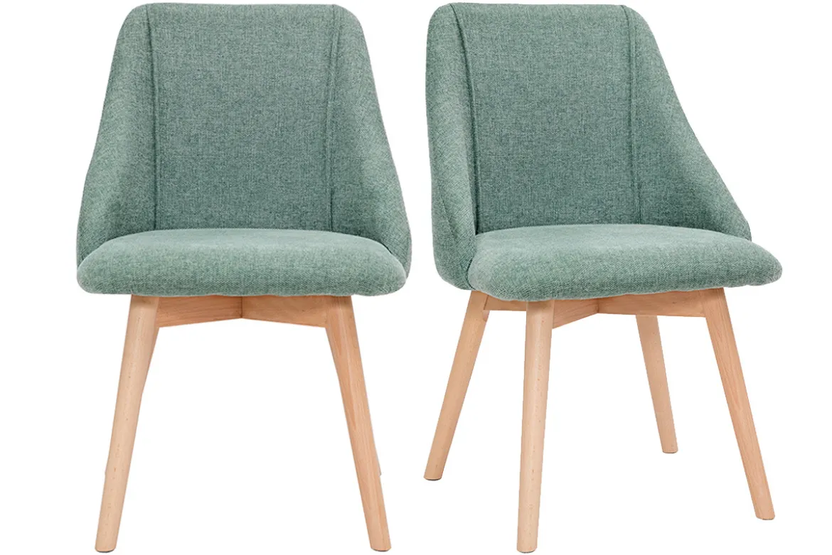 Chaises scandinaves en tissu effet velours texturé vert céladon et bois clair (lot de 2) HIGGINS