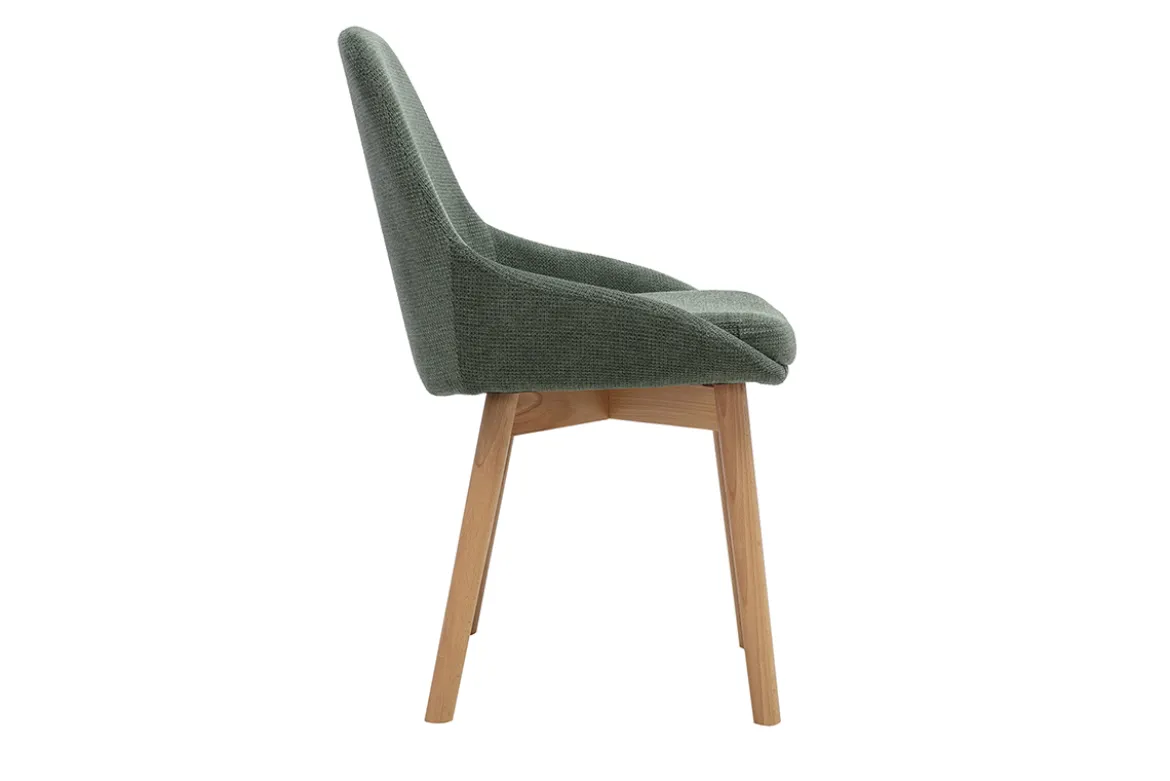 Chaises scandinaves en tissu chenille vert kaki et bois clair massif (lot de 2) HOLO