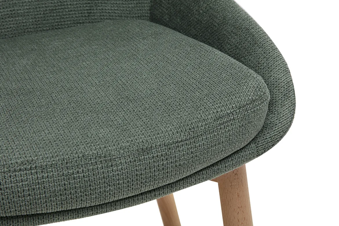 Chaises scandinaves en tissu chenille vert kaki et bois clair massif (lot de 2) HOLO